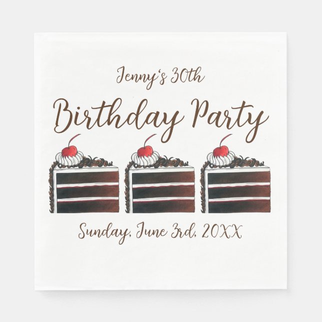Cherry Black Forest Cake Slice Birthday Party Food Napkin (Front)