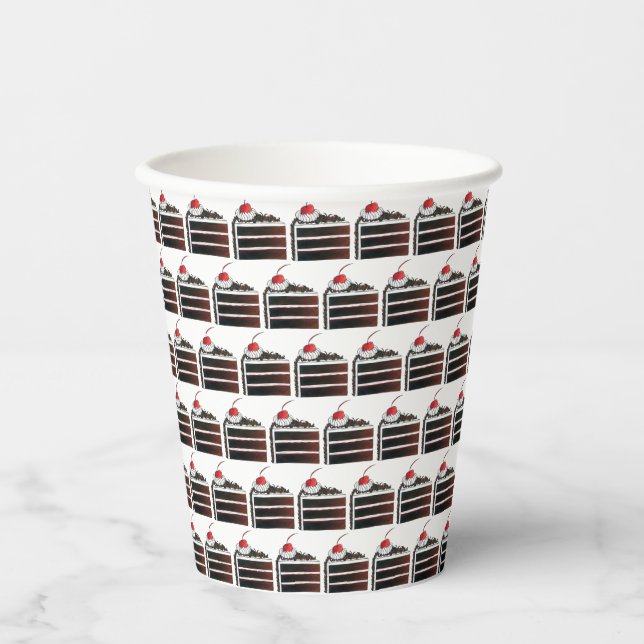 Cherry Black Forest Cake Slice Birthday Party Food Paper Cups (Front)