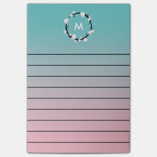 Cherry Bloom Wreath Ombre Monogram Lined Post-it Notes