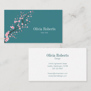 Cherry bloosm Modern teal green floral Business Card