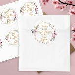Cherry Blossom 21st Birthday Thank You Stickers<br><div class="desc">Express your gratitude with our Cherry Blossom 21st Birthday Thank You Stickers. These large 3-inch party favour seals feature an exquisite wreath crafted from Japanese sakura flowers and delicate thin gold lines, creating a harmonious blend of stylish floral and modern geometric elements. The customisable template allows you to include a...</div>