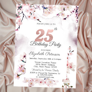 Cherry Blossom 25th Birthday Invitation
