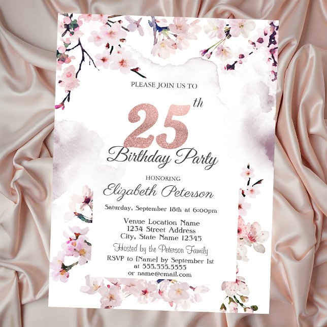 Cherry Blossom 25th Birthday  Invitation (Creator Uploaded)