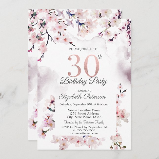 Cherry Blossom 30th Birthday  Invitation (Front/Back)