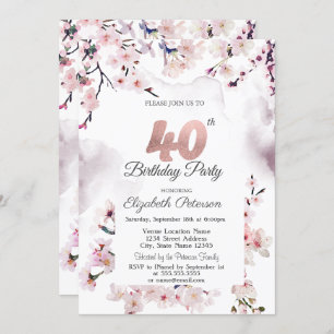 Cherry Blossom 40th Birthday  Invitation