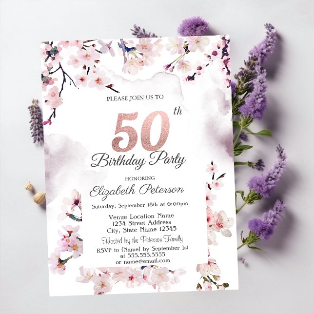 Cherry Blossom 50th Birthday  Invitation (Creator Uploaded)