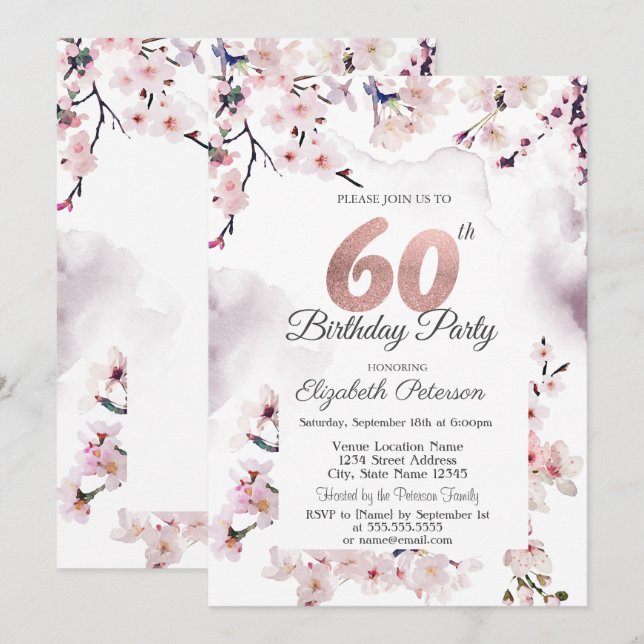 Cherry Blossom 60th Birthday  Invitation (Front/Back)