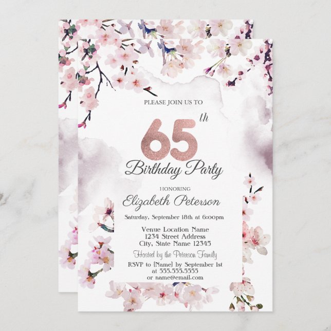 Cherry Blossom 65th Birthday  Invitation (Front/Back)