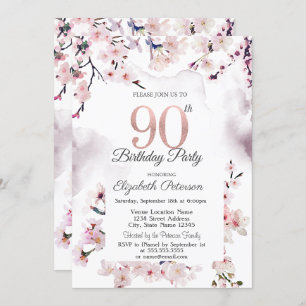 Cherry Blossom 90th Birthday  Invitation