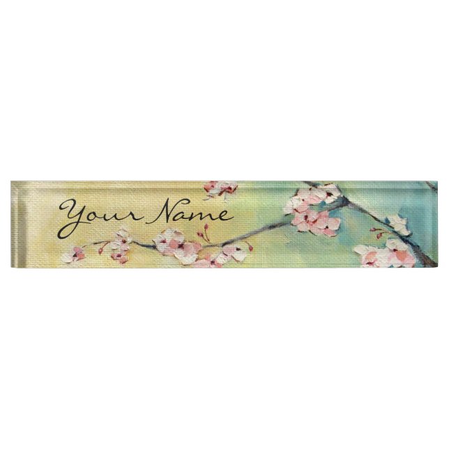 Cherry Blossom Acrylic Desk Nameplate (Front)
