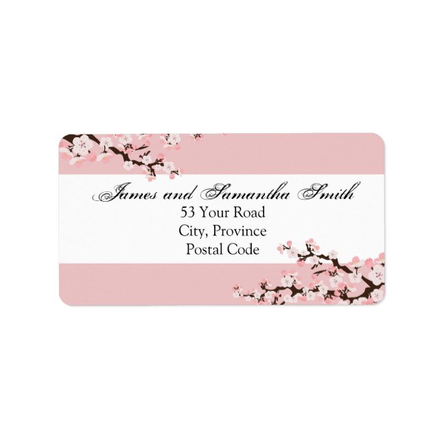 Cherry Blossom Address Label - Pink White Wedding (Front)