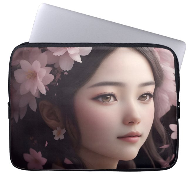 Cherry Blossom Adorned Girl Electronics Bag (Front)