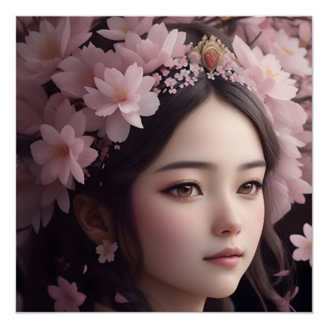Cherry Blossom Adorned Girl Poster (Front)