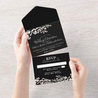 Cherry Blossom All-in-One Black Event Invitation