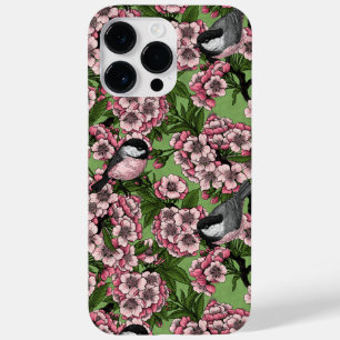 Cherry blossom and chickadees on green Case-Mate iPhone 14 pro max case