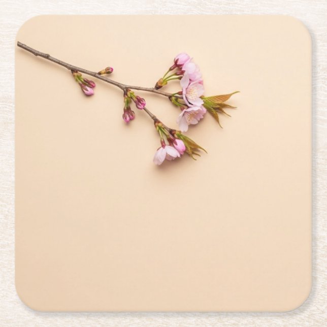 Cherry Blossom and Daisy Background Square Paper Coaster (Front)