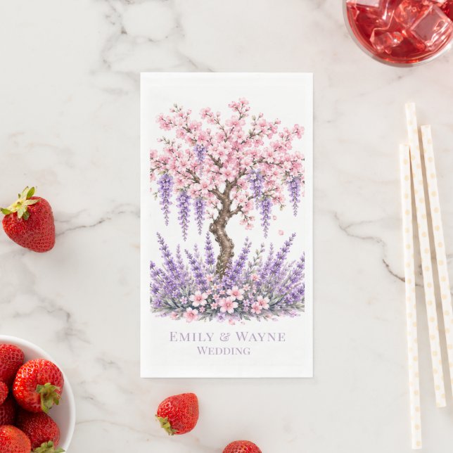 Cherry Blossom and Lavender Tree Wedding Napkin (Insitu)