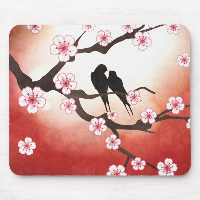 Cherry Blossom and Love Birds Mouse Pad (Front)