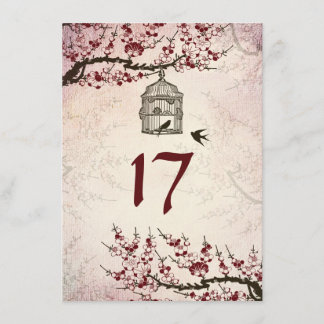 Cherry Blossom and Love Birds Table Number Card