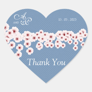 Cherry Blossom and Polka DotsThank You Wedding Sti Heart Sticker