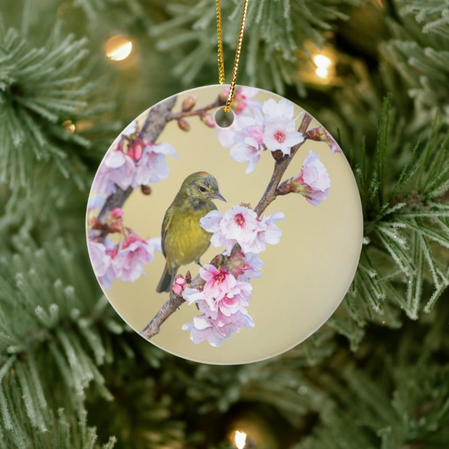 Cherry Blossom and Warbler Ceramic Tree Decoration (Tree)
