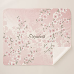 Cherry Blossom Apricot Vintage Floral Monogram  Sherpa Blanket