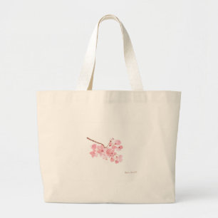 cherry blossom art pink flowers watercolor large tote bag