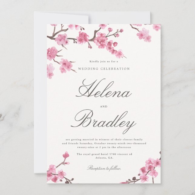 Cherry Blossom Autumn | Pink Wedding Invitation (Front)