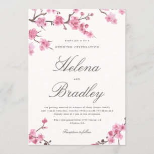 Cherry Blossom Autumn Pink Wedding Invitation