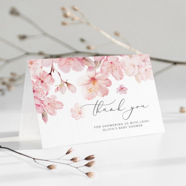 Cherry blossom baby in bloom baby shower thank you card (Creator Uploaded)