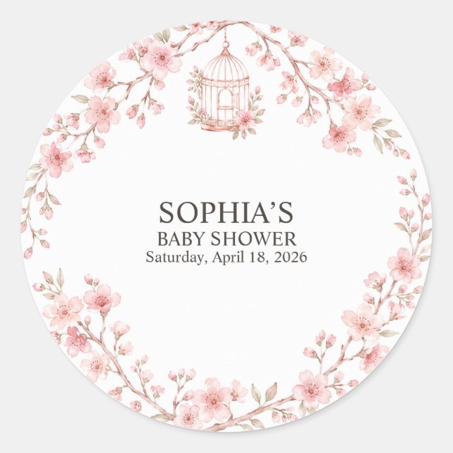 Cherry Blossom Baby Shower Classic Round Sticker (Front)