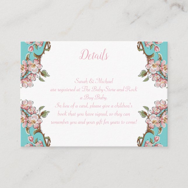 Cherry Blossom Baby Shower Enclosure Card (Front)