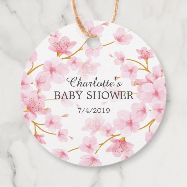 Cherry Blossom Baby Shower Favour Gift Tag (Back)