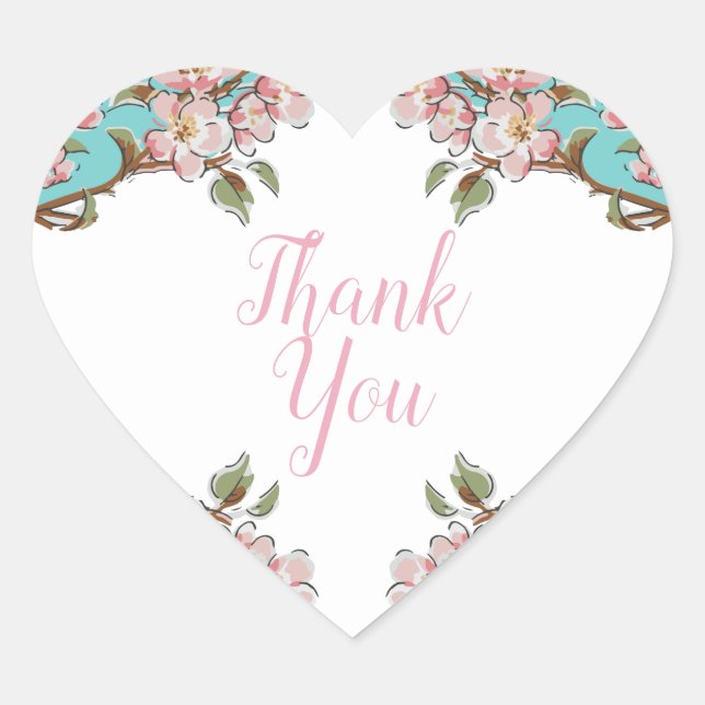 Cherry Blossom Baby Shower Heart Sticker (Front)