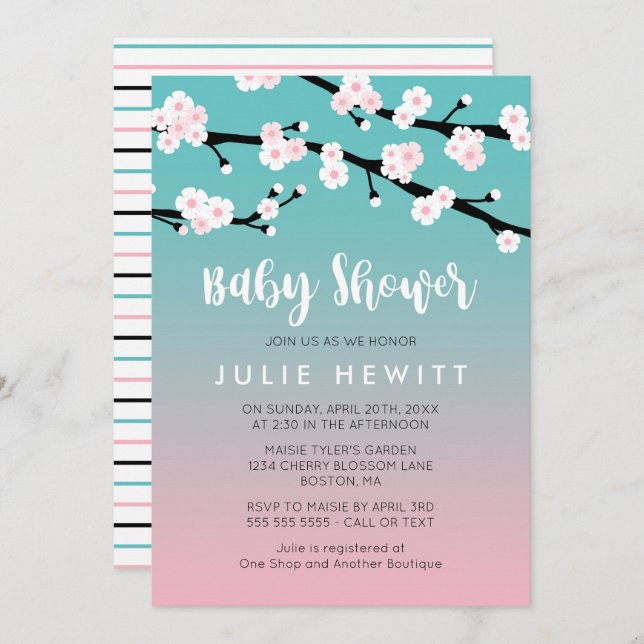 Cherry Blossom Baby Shower Invitation (Front/Back)