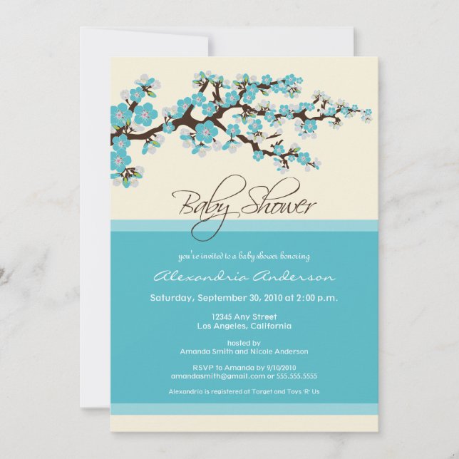 Cherry Blossom Baby Shower Invitation (aqua) (Front)