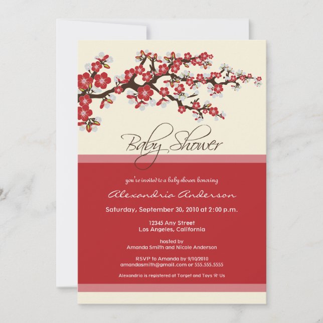 Cherry Blossom Baby Shower Invitation (red) (Front)