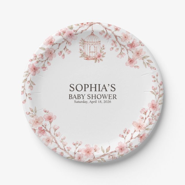 Cherry Blossom Baby Shower Paper Plate (Front)