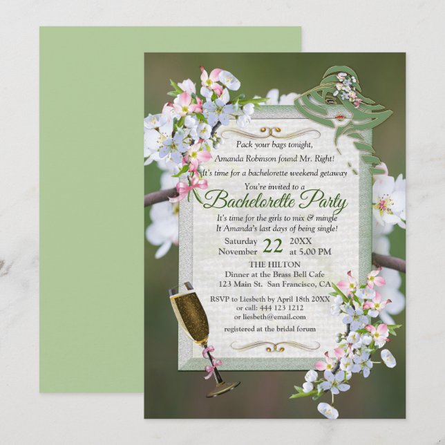 Cherry Blossom Bachelorette Party Invitation (Front/Back)