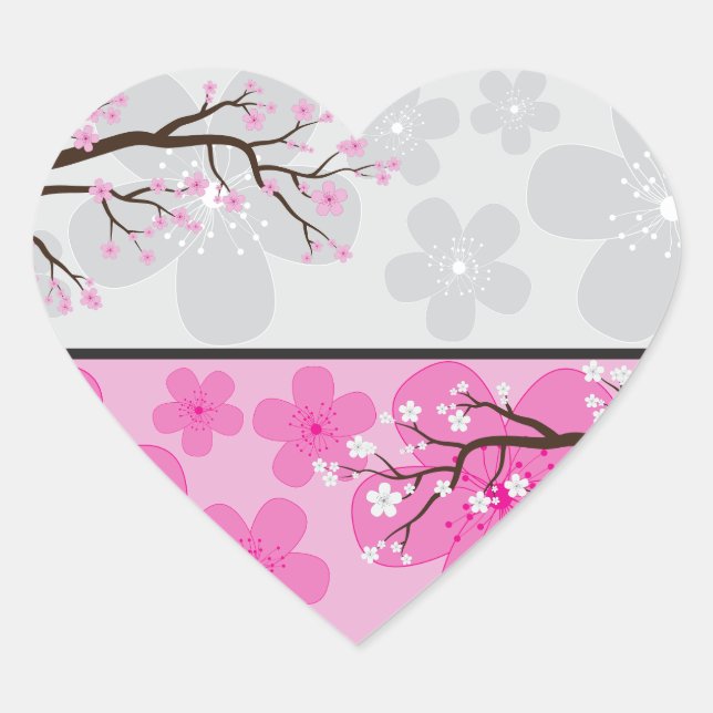 Cherry Blossom Banners Heart Sticker (Front)