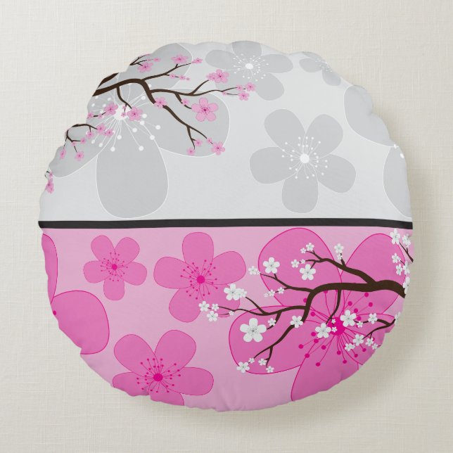 Cherry Blossom Banners Round Cushion (Front)
