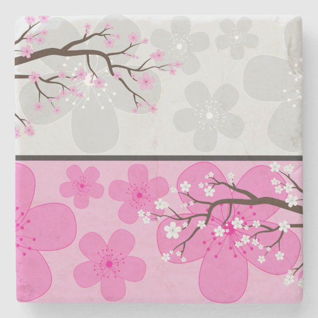 Cherry Blossom Banners Stone Coaster (Front)