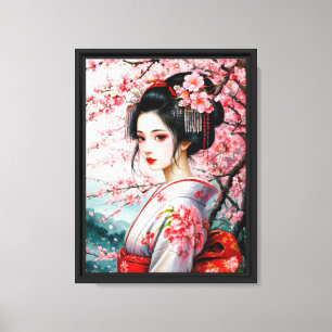 Cherry Blossom Beauty in Traditional Kimono Canvas Print