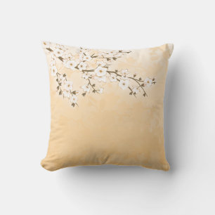Cherry Blossom Beige Cream Asia Floral Cushion
