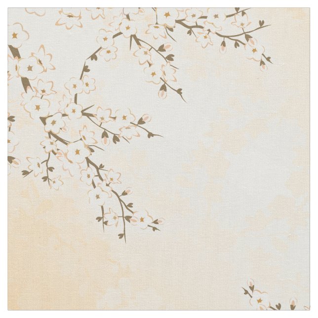 Cherry Blossom Beige Cream Asia Floral Fabric (Close Up)