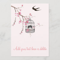 Cherry blossom, birdcage, bird card, invite
