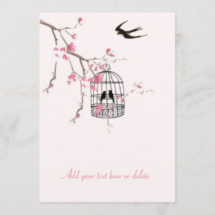 Cherry blossom, birdcage, wedding, invite