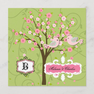 Cherry Blossom Birds Square Wedding Invitation
