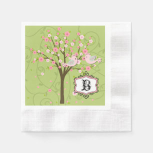 Cherry Blossom Birds Wedding Paper Napkins