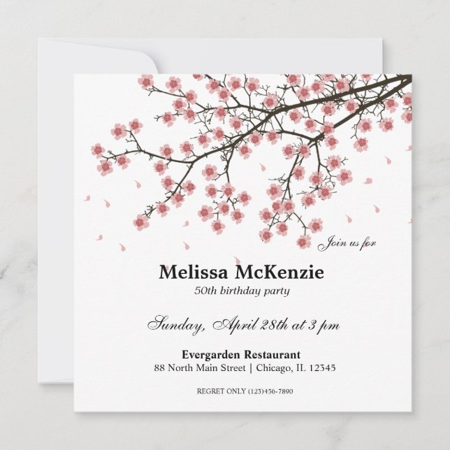 Cherry Blossom birthday party Invitation (Front)